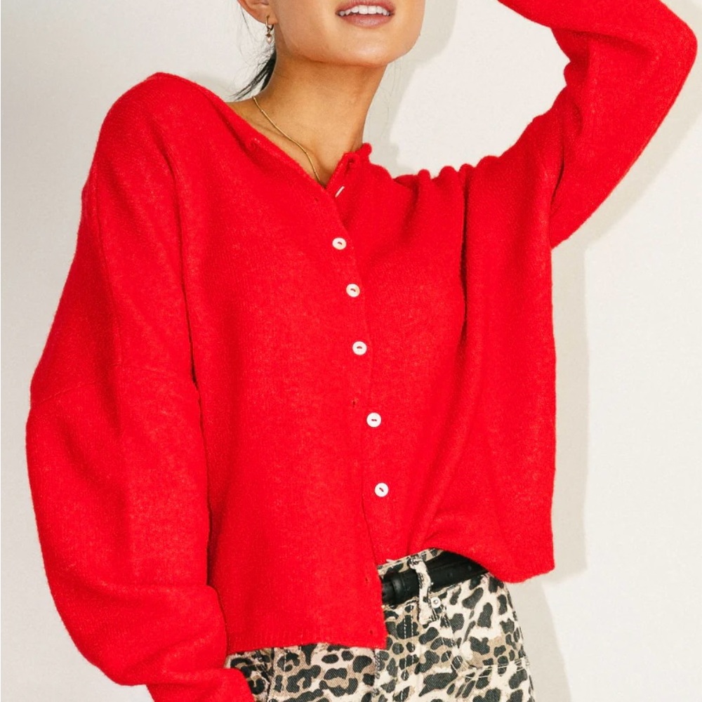 Red Button-Up Sweater